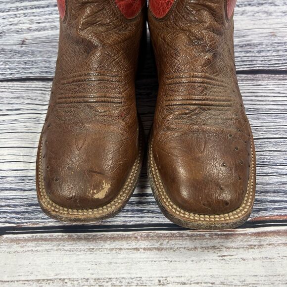 Lucchese Smooth Ostrich Red Brown Leather Square Toe Cowboy Boots M1805 Mens 8.5 - Picture 3 of 12